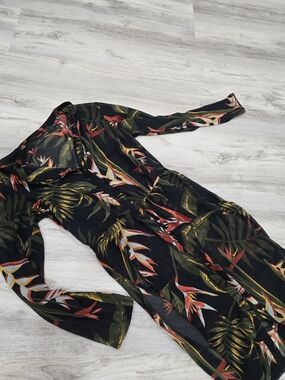 Tropical Black Floral Long-Sleeve Maxi Dress